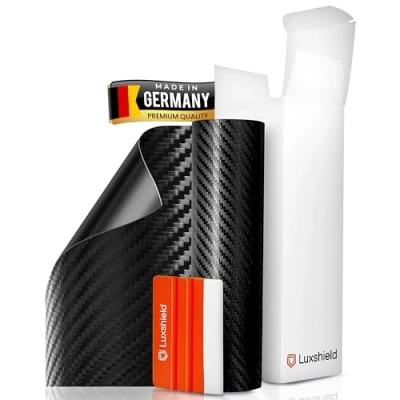 Image of Luxshield Black Carbon Fiber Vinyl Film 12x200cm for Car, Motorcycle, Bike Self adhesive, Yard ware, Made in Germany