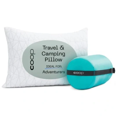 Image of Coop Home Goods Premium Shredded Memory Foam Camping and Travel Pillow with Bamboo Derived Viscose Rayon Cover Compressible Includes Stuff Sack Great for Backpacking 19&quot; x 14&quot;