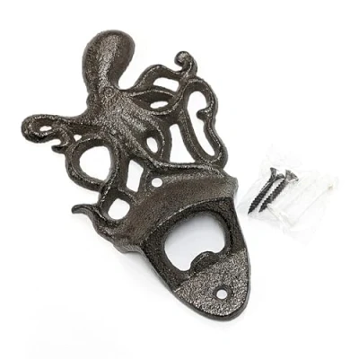 Image of Octopus Wall Mounted, Cast Iron Bottle Opener, 16cm x 9.5cm, 200g, Black/Brown