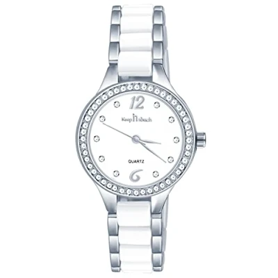 Image of MICGIGI Women Quartz Watch White Ceramic Round Analog Minimalist Dial Stainless Steel Alloy Bracelet, White,