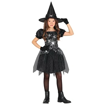 Image of FIESTAS GUIRCA Silver Glitter Witch Fancy Dress for Girls Spiderweb Kids Costume Halloween Costumes 3 4 years