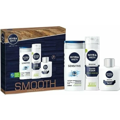 Image of Nivea Men Smooth Shower &amp; Shave Kit Soothing 3 in 1 gel 250ml, Shaving Foam 200ml, Post Balm 100ml