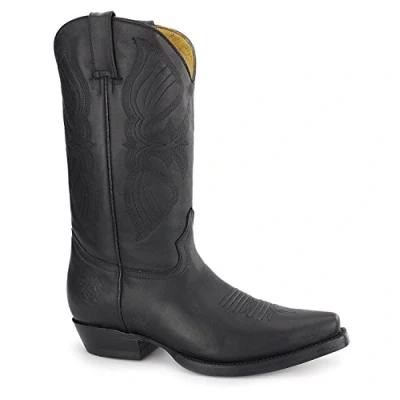 Image of Grinders Louisiana Mens Cowboy Boots Pointed Black Real Leather Western Cuban Heel Fashion Stylish Hand Crafted Shoes (12 UK / 46 EU)