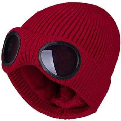 Image of XRDSS Unisex Goggle Beanie Knitted Winter Chunky Hat (Wine Red)