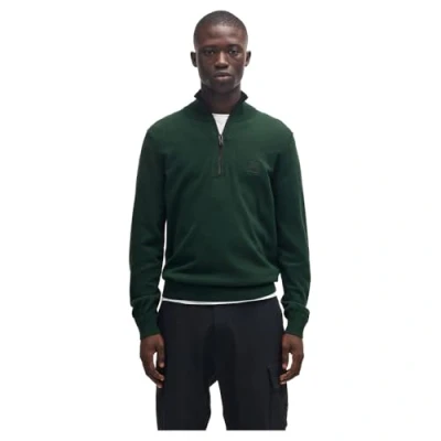 Image of BOSS Mens Kanobix S Logo patch zip neck sweater in cotton and cashmere