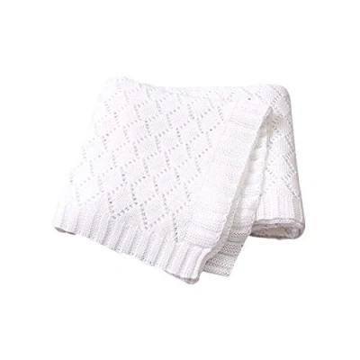 Image of Baby Soft Knit Pure Blanket for Boys and Girls, Odot Toddler Warm Swaddle Sleeping Square Throw Blankets Knitted Unisex Patterns Pram Cot Bed Textured Sleep (80x100cm,White)