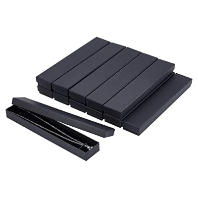 Image of NBEADS 12 Pcs Black Necklace Jewellery Box, 21x4x2cm Rectangle Kraft Box with Sponge Long Packaging Bulk Bracelet Boxes for Storage Display Presentation Christmas