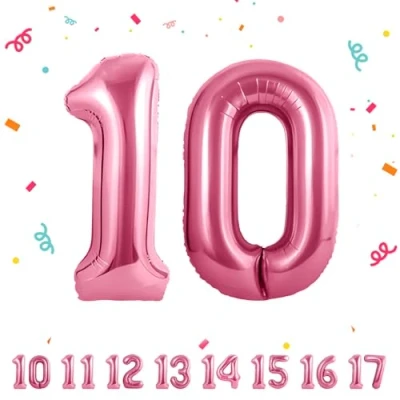 Image of Number Balloons 10,Pink 10 Balloon 40 Inch Giant Helium Foil for Boys Girls 10th Birthday Party Decor Anniversary Decorations Supplies