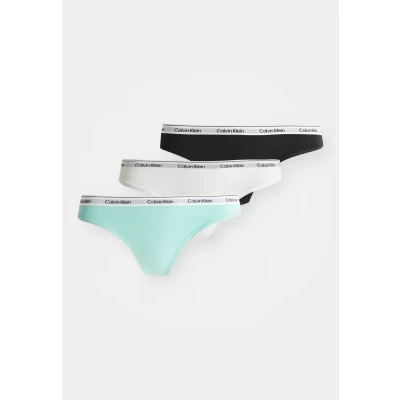 Image of Calvin Klein Underwear Thong Modern LOGO 3 PACK Thong, Women&#039;s, Size: XL, Black/beau blue/white