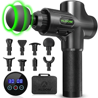 Image of Muscle Massage Gun,ALDOM Gun Deep Tissue 30 Speeds Handheld Electric Massager LCD Touch Screen,Portable Percussion with 8 Heads,Powerful for Athletes Recovery Pain Relief