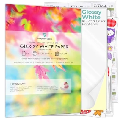 Image of Evergreen Goods 1000 Sheets A4 White Glossy Self Adhesive Sticky Back Label Printable Sticker Paper Inkjet &amp; Laser Printing