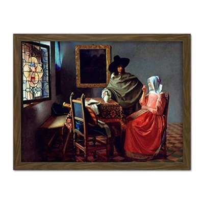 Image of Jan Vermeer Van Delft The Glass Of Wine Large Framed Art Print Poster Wall Decor 18x24