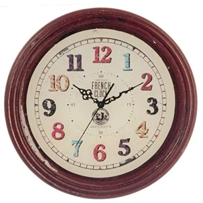 Image of Melody Jane Dolls House Round Wooden French Wall Clock Coloured Numerals Miniature Accessory