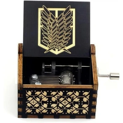 Image of Attack on Titan Music Box Toy Wood Hand Crank Engraved Vintage Wooden Musicbox Birthday Halloween Christmas Valentine&#039;s Day Gift