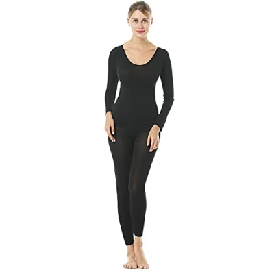 Image of HSAJS Women Thermal Underwear Set Soft Crew Neck Long Sleeved Base Layer Top &amp; Leggings 37 ℃ Constant Temperature Quick Dry Underlayer Black