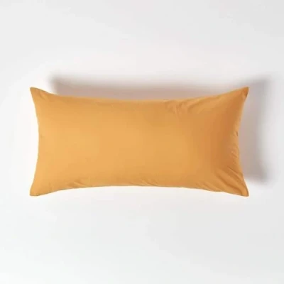 Image of HOMESCAPES Mustard Yellow Pure Egyptian Cotton Euro Size Pillowcase 40 x 80 cm 200 TC 400 Thread Count Percale Equivalent Pillow Case with Zip Pack of 2