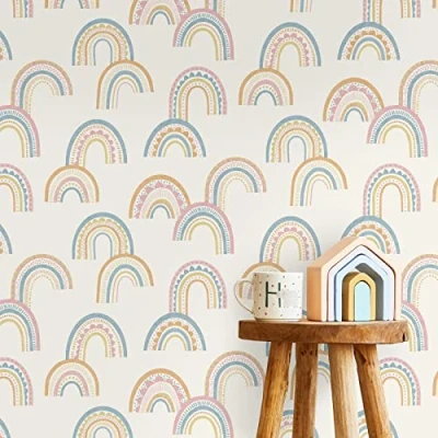 Image of Holden Boho Rainbow Wallpaper Kids Nursery Orange/Pink/Blue 13282
