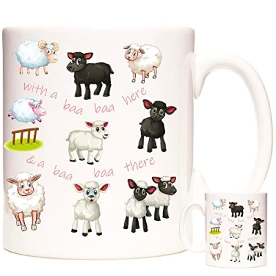 Image of KAZMUGZ Sheep Mug.Baa Baa Here, Woolly Picture on 11oz Coffee Mug/Tea Cup. Gift for Flock of Keepers and Farmers