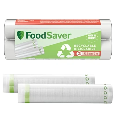 Image of FoodSaver Vacuum Sealer Rolls Recyclable &amp; Reusable Food Bags Keeps Fresh up to 5x Longer BPA Free 2 x Freezer Simmer Safe (28 cm 3 m)