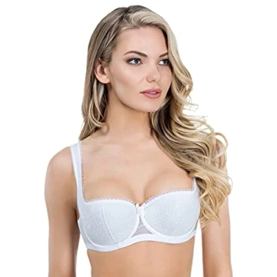 Image of Rosme Lingerie Women&#039;s Balconette Bra with Padded Straps, Collection Eliza, White, Size 42D