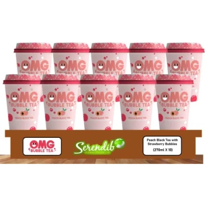 Image of OMG Bubble Tea Peach Black With Popping Strawberry Bubbles Pack of 10