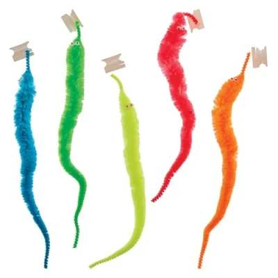 Image of Baker Ross FN151 Fuzzy Spiral Worms Pack of 5, Trick for Pranks, Practical Jokes, Party Bag Filler