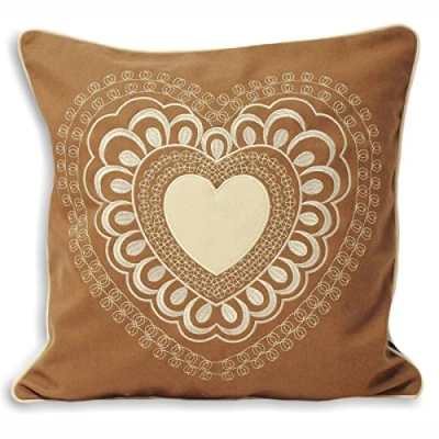 Image of Paoletti Valentine Hearts Embroidered Wool Cushion Cover, Caramel, 45 x Cm