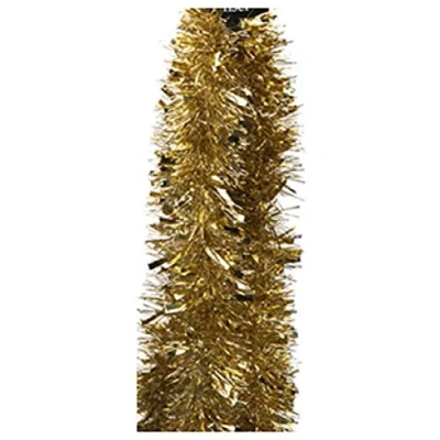 Image of 2 Metre Deluxe Chunky Fluffy Tinsel Bright and Classic Christmas Colours 6 Foot 7&quot; Long Thick Thin 6ply Foil Metallic Many (Gold)