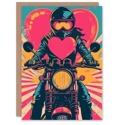 Image of Artery8 Valentines Day Greeting Card Pop Art Biker Chick Heart For Him or Her