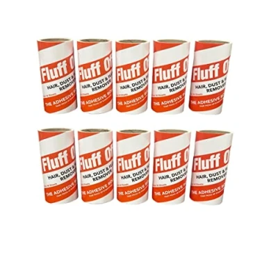 Image of Fluff Off Lint Roller Refills,10 Rolls x 60 sheeets TOTAL 600 SHEETS Extra Sticky Easy Peel Sheets.Removes Pet Hair,Fluff &amp; Dust from all Fabrics,Carpets,Clothes etc.