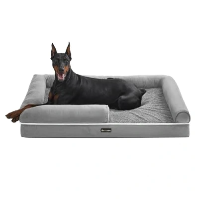 Image of Feandrea Orthopedic Dog Bed, Sofa with Sides, Removable Washable Cover, 120 x 85 20 cm, Non Slip Bottom, Light Grey PGW078G02