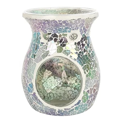 Image of Elegant Large Light Blue Iridescent Glass Crackle Oil Burner 14.5cm x 11cm (1 Pc.) Luxurious Design, Premium Material, Aromatherapy Accessory Ideal for Home &amp; Office Decor