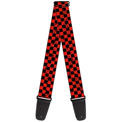 Image of Buckle Down Guitar Strap Checker Weathered Black Red 2 Inches Wide (GS W30352)