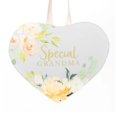 Image of Floral Mirror Glass Hanging &#039;Heart&#039; Plaque Gift Special Grandma
