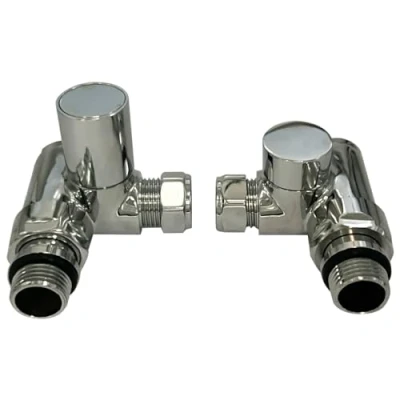 Image of Team Controls Dual Fuel Radiator Valves Angled Corner Towel Rail Chrome 15mm x 1/2&quot;