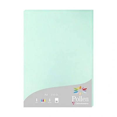 Image of Clairefontaine Ref 24233C Pollen Coloured Paper (Pack of 25 Sheets) A4 (210 x 297mm), 210gsm Paper, Inkjet &amp; Laser Printer Compatible, Acid Free Jade Green