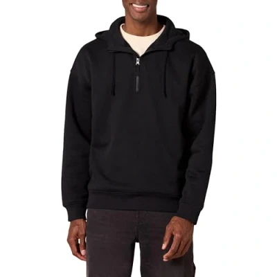 Image of Amazon Essentials Men&#039;s Quarter Zip Oversized fit Hoodie Sweatshirt, Black, XS