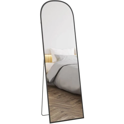 Image of HOMCOM Full Length Mirror, 162x50cm Arched Free Standing Floor Mirror with Aluminium Alloy Frame, Hanging or Leaning for Living Room, Bedroom, Black Frame