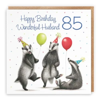 Image of Hunts England 85th Husband Badgers Birthday Card Milo&#039;s Gallery Age 85 Wildlife Funny For Year Old Animal Fan Eighty Five