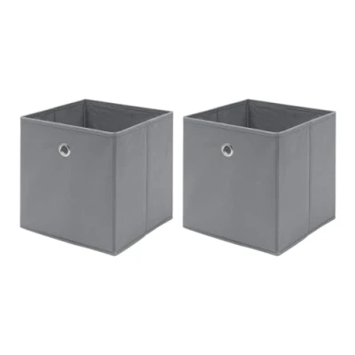Image of NICEME Foldable Storage Boxes,Non Woven Fabric Box Set of 2,Storage Drawers for Cube Unit,26.5x26.5x28 cm (Hole Grip,Light Grey)