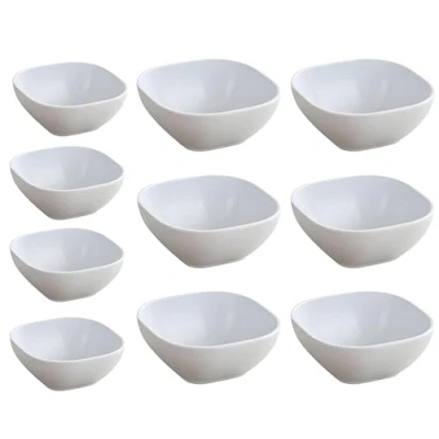 Image of AGSYFFD 10pcs Dip Bowls, Square Dipping Faux Ceramic Sauce Stackable Dessert Salad Snack Bowls (White)