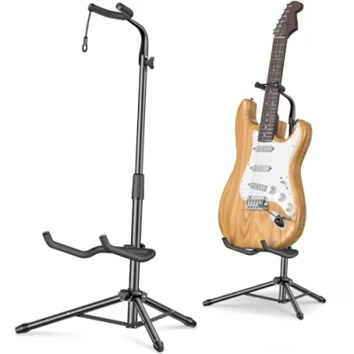 Image of New bee Guitar Stand Foldable Height Adjustable 75 87CM with Neck Mount for Electric Guitar, Acoustic Bass, Lute, Ukulele (1 Piece)