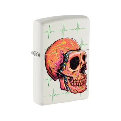 Image of Zippo Lighter, Metal, White Matte Cyber Skull