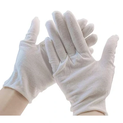 Image of erioctry 12 Pairs White Cotton Gloves Medium Size Thicker and Resuable Soft Works Glove for Coin Jewelry Silver Inspection (White)