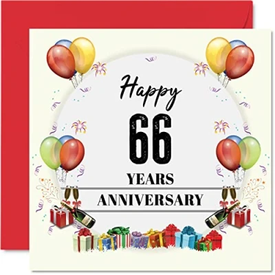 Image of 66th Anniversary Card for Husband Wife Party Happy Wedding Partner, 145mm x Greeting Cards Sixty Sixth Anniversaries