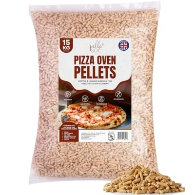 Image of Pelle &amp; Sol 15kg Wood Pellets Premium Fuel for Pizza Ovens Grills, High Heat Output Ideal Pellet Smokers, BBQs Easy Light Cooking Bagged Storage Handling