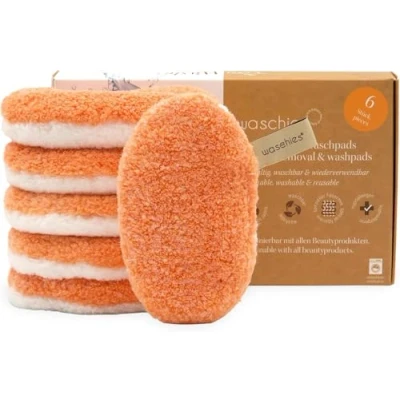 Image of waschies Washable Make Up &amp; Cleaning Pads Set of 6 Apricot Edition, Reusable, Skin friendly, Hypoallergenic, Super Soft for Adults and Teenagers, All Types