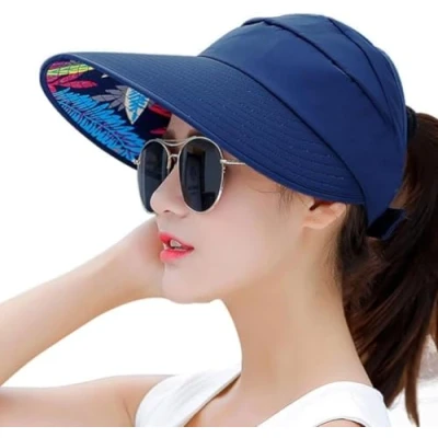 Image of Metyou Sun Hats Women Summer Hat Outdoor UV Protection Wide Large Brim Cap Beach Visor Caps Foldable (Navy)