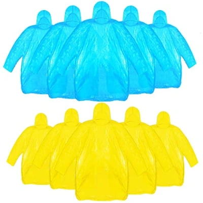 Image of Pufeuoo 10 Pack Disposable Rain Ponchos, Emergency Raincoats for Women &amp; Men Adult Waterproof Portable Raincoat Hiking,Travel,Outdoor,Camping