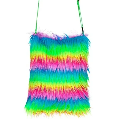 Image of WIDMANN 09817 Plush Handbag for Adults Women, Neon, Disco, 80s, 60s, Hippie, Pride, Carnival, Theme Parties, Rainbow Color